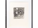 an image of a black and white drawing of a cat sitting on a chair