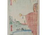 a painting of a woman holding a lantern in front of a body of water