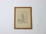 a drawing of a woman sitting on a bench
