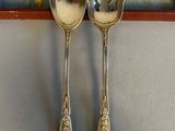 two silver spoons and a spoon on a table