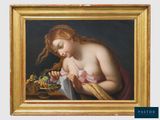 une image représentant un tableau d'une femme avec un panier de fruits