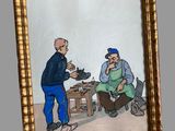 a picture of a painting of a man and a cat in a picture frame