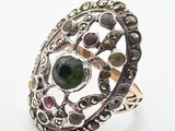 sterling silver ring with green tourmaline and multi colored stones