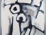 abstract black and white painting of a man holding a woman