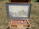 a picture of a picture of a castle in a wooden box