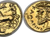 a gold coin with an image of a man on it