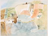 une image représentant une aquarelle d'un chien assis au sommet d'une colline