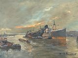 painting of a painting of a ship in a body of water