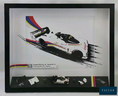 a picture of a picture of a race car in a frame