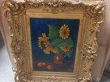une photo d'un tableau représentant des tournesols dans un vase