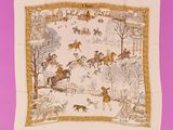 an image of a scarf with a picture of horses and people in a snowy landscape