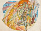 une image représentant un tableau où l'on voit une femme tenant une croix