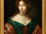 portrait of a lady in a green dress holding a fan