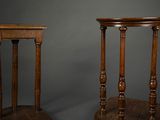 pair of antique oak side tables with turned legs and turned top