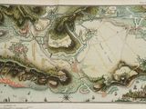 an old map of a city with a river running through it