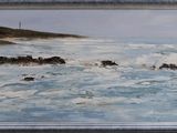a picture of a painting of waves crashing on the beach