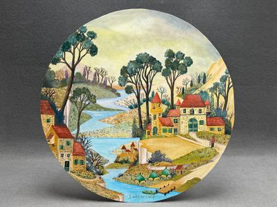 Yves DELAPLACE (1951) Manoir au bord du lac.