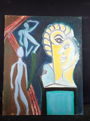 un tableau représentant un homme et une femme posés sur une table