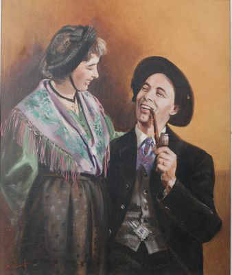 tableau représentant un homme et une femme tenant une bouteille de soda