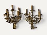 paire d'appliques murales anciennes en laiton ornées de perles de cristal