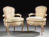 pair of louis xv style armchairs with floral upholstered upholstered seats
