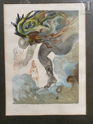tableau représentant un homme avec un poisson sur la tête et un autre sur le dos