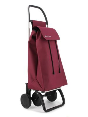 un gros plan d'un caddie sur lequel est posé un sac