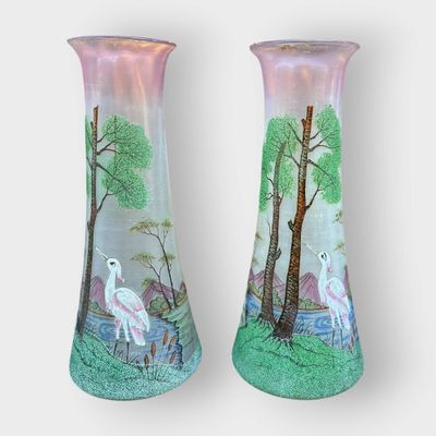 LEGRAS, dans le goût de Paire de vases en verre émaillé à dé…