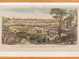 a painting of a view of a town with people and boats