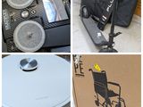 plusieurs photos représentant divers objets, notamment une chaise, un ordinateur portable, un aspirateur et un sac
