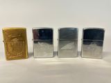 trois briquets Zippo sont alignés les uns à côté des autres