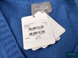 blue sweater with a barcode on the back of it