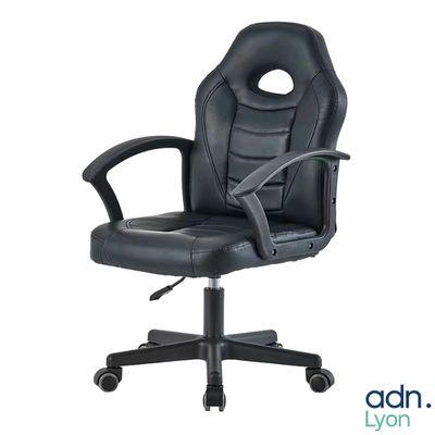 the office chair is black and has a black leather seat