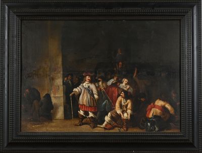 une image d'un tableau représentant un groupe de personnes dans une pièce