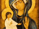 a painting of a woman holding a baby in her arms