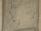 dessin représentant la tête d'une femme de profil sur une feuille de papier