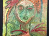 une peinture à l'huile représentant le visage d'une femme sur fond noir