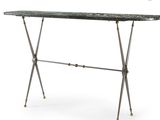une console au plateau en marbre et aux pieds en métal