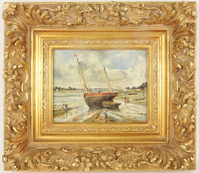 une image représentant un tableau où l'on voit un bateau sur la plage