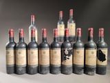 six bottles of red wine are lined up in a row