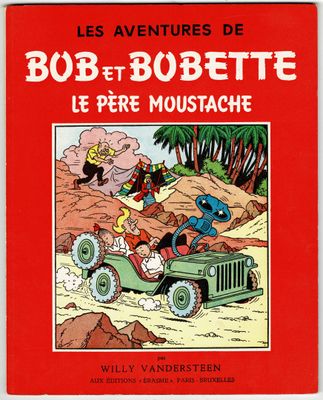 une couverture rouge sur laquelle figure l'image d'un homme au volant d'une jeep
