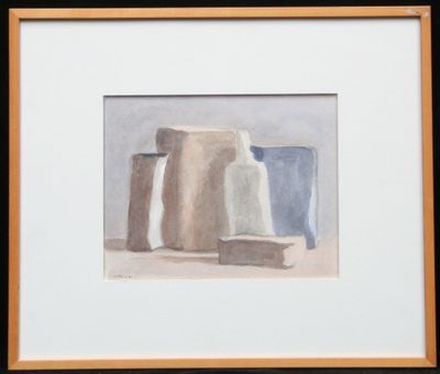 framed watercolor painting of a vases and a vase on a table