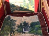 a chair that has a picture on the back of it