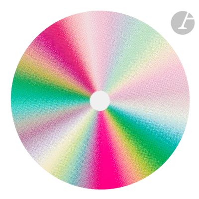 a rainbow colored disc on a white background
