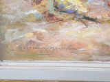 a painting of a bird sitting on a window sill