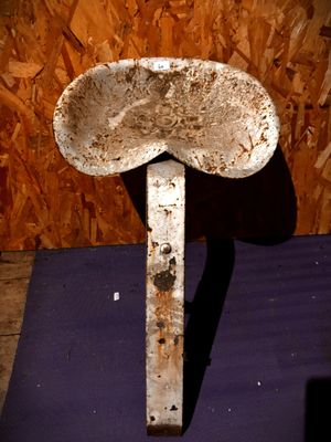 des toilettes très anciennes posées sur un tapis violet