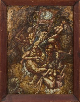 une image d'une peinture représentant un groupe de personnes dans une grotte