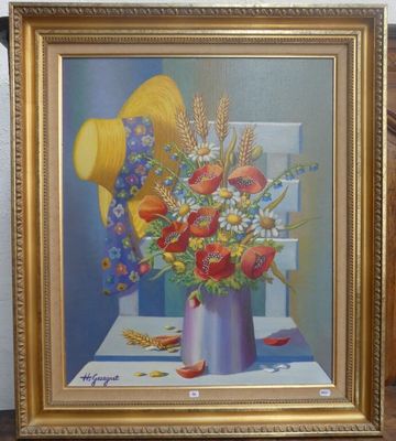 une peinture de fleurs dans un vase sur une table