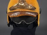 a close up of a helmet on a mannequin head