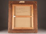 an old picture frame with a drawing of a bird on it